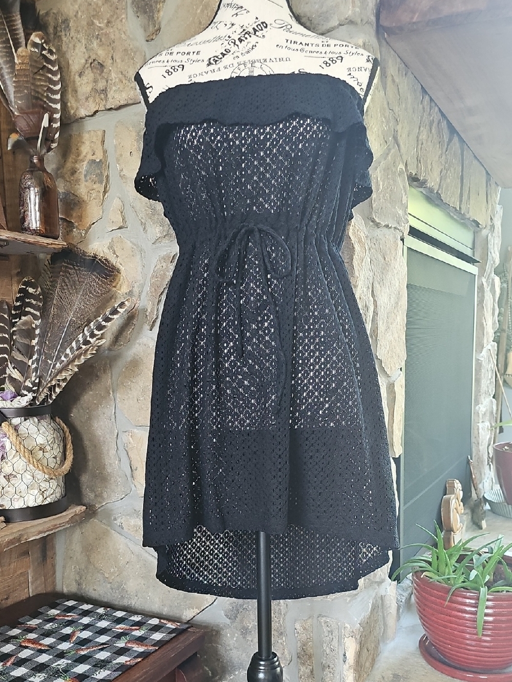 OP Black Crochet Beach Cover Up Dress | Size Medium | Sheer Swim Coverup